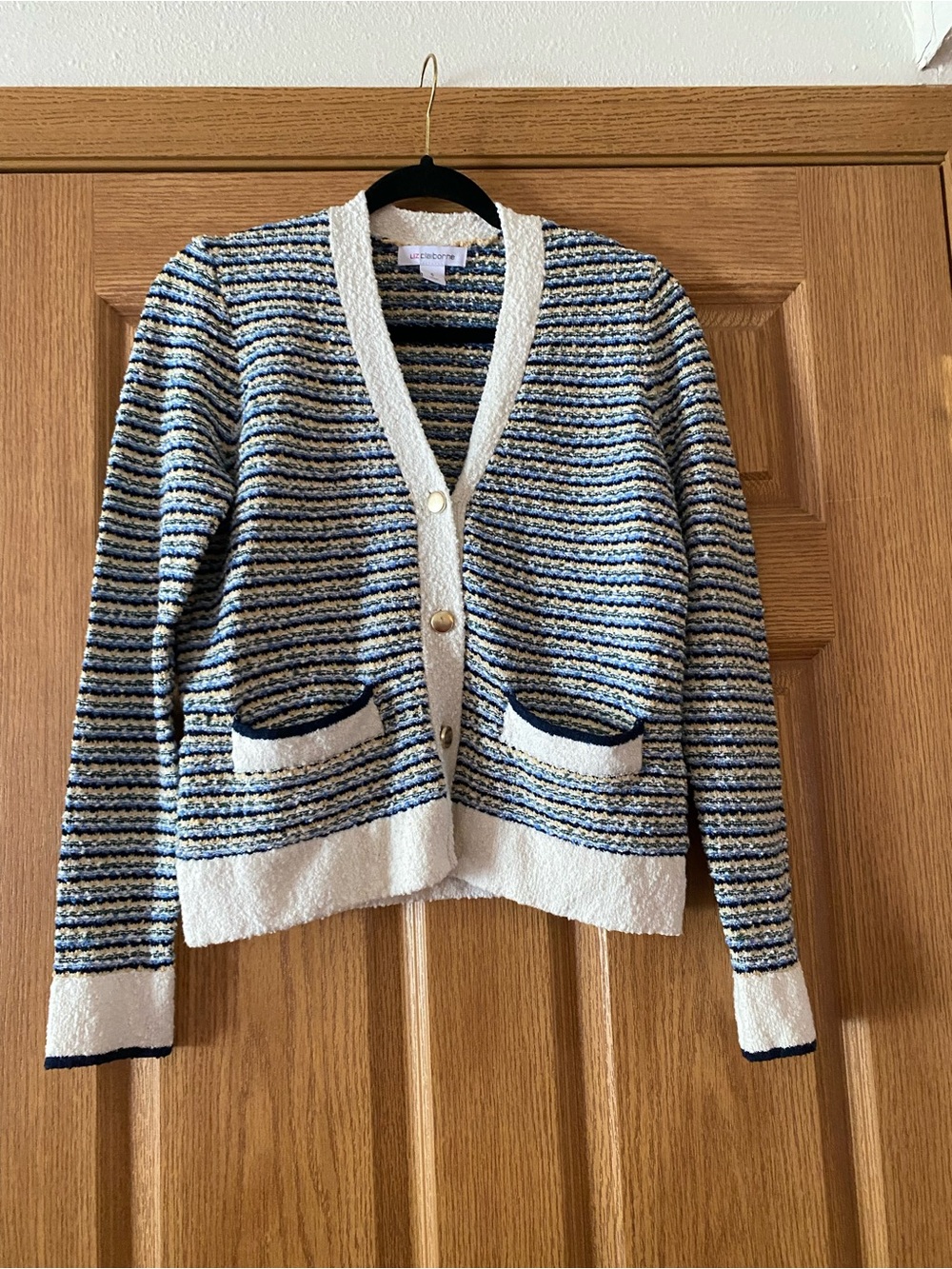 Liz Claiborne women’s stripped button cardigan sweater pockets size small